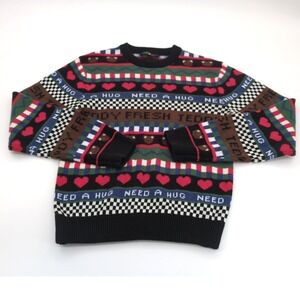 Teddy Fresh Need A Hug Knit Crewneck Sweater Fair Isle Streetwear Mens Medium M